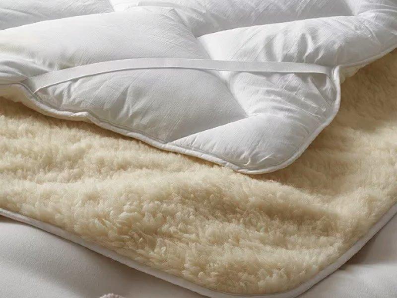 a close up of a bed with a white blanket and pillows