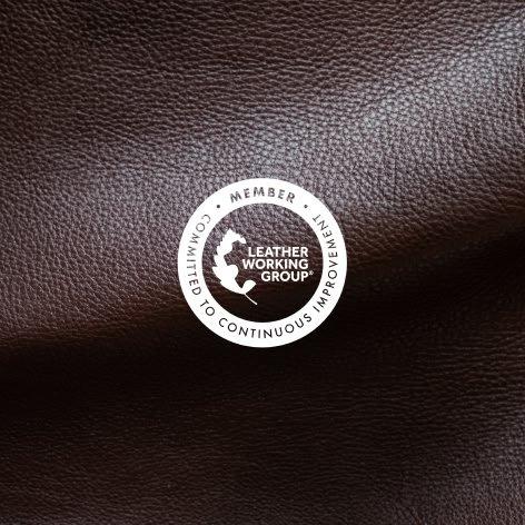 leather group logo on brown leather